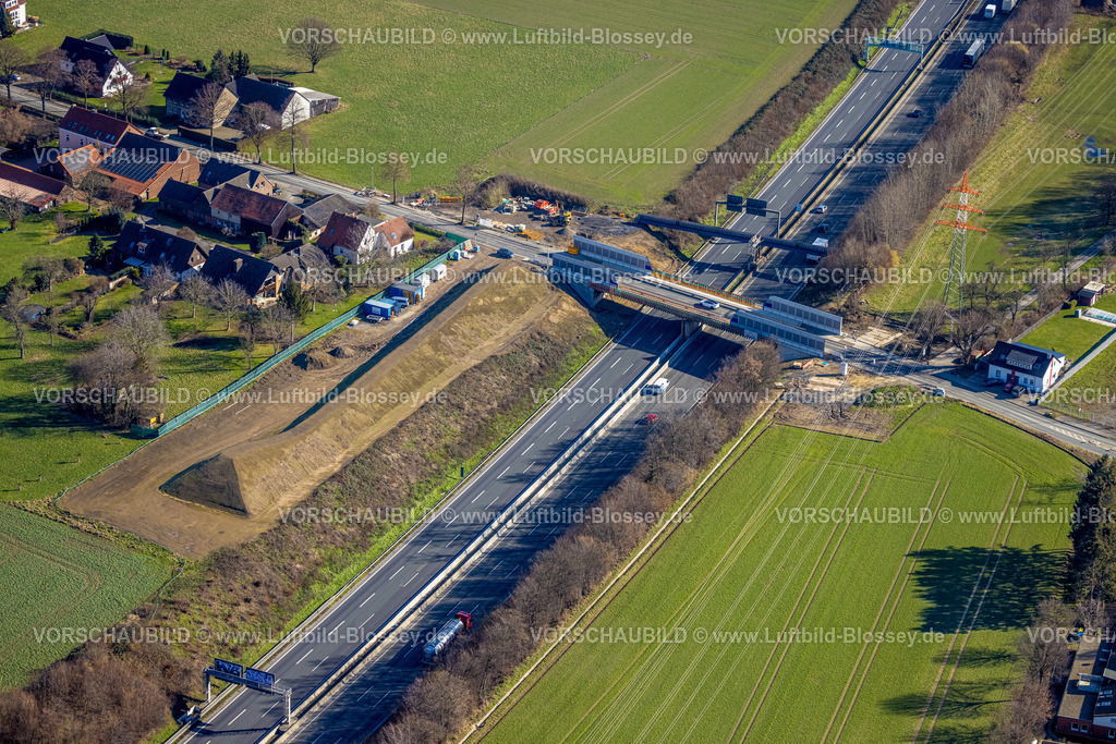 Unna230213322 | Luftbild, Baustelle Brücke Hertingerstraße über die Autobahn A44, Unna, Ruhrgebiet, Nordrhein-Westfalen, Deutschland