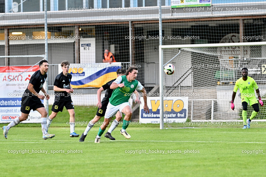 WSG Radenthein vs. URC Thal Assling | #8 Patrick Hainzer URC Thal Assling, #9 Rafael Lax WSG Radenthein, #99 Ayotunde Ezekiel Ikuepamitan URC Thal Assling, WSG Radenthein vs. URC Thal Assling, WSG Radenthein vs. URC Thal Assling am 30.05.2025 in Radenthein (Sportplatz Radenthein), Austria, (Photo by Bernd Stefan)