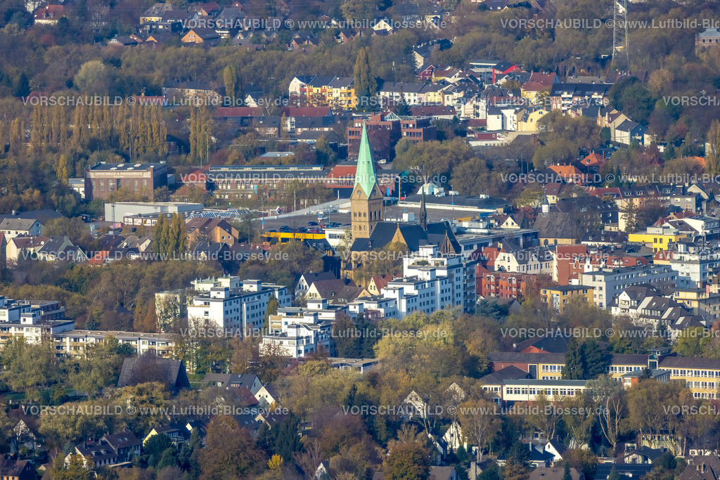 Bochum221100827 | Luftbild, Propsteikirche St. Gertrud von Brabant, Wohnhäuser City, Wattenscheid, Bochum, Ruhrgebiet, Nordrhein-Westfalen, Deutschland