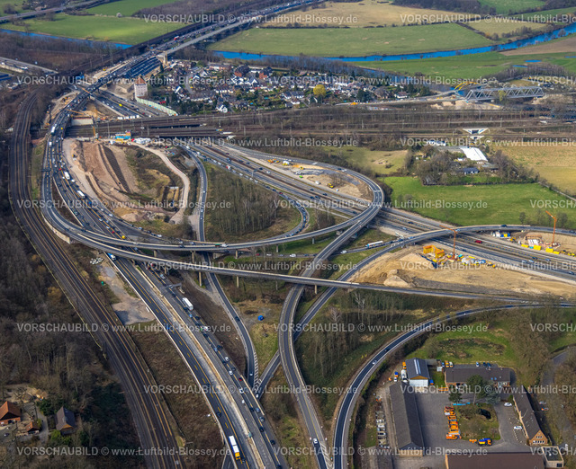 Duisburg240304052 | Luftbild, Autobahnkreuz Kaiserberg der Autobahnen A40 und A3 mit Baustellen, Duissern, Duisburg, Ruhrgebiet, Nordrhein-Westfalen, Deutschland, Duisburg-S