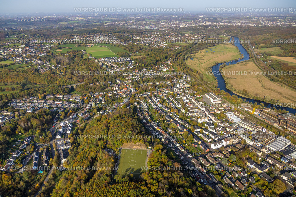 Wetter221017433 | Luftbild, Ortsansicht Ortsteil Wengern, Fluss Ruhr, Ruhraue Witten-Gedern, Wengern, Wetter, Ruhrgebiet, Nordrhein-Westfalen, Deutschland