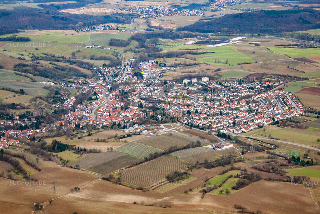 Luftbild: Ortsansicht von Westen im Ortsteil Baiertal in Wiesloch im Bundesland Baden-Württemberg in Deutschland. Foto: IMG_24773.jpg vom 27.02.2010 durch Werner Riehm/FLY-FOTO.de