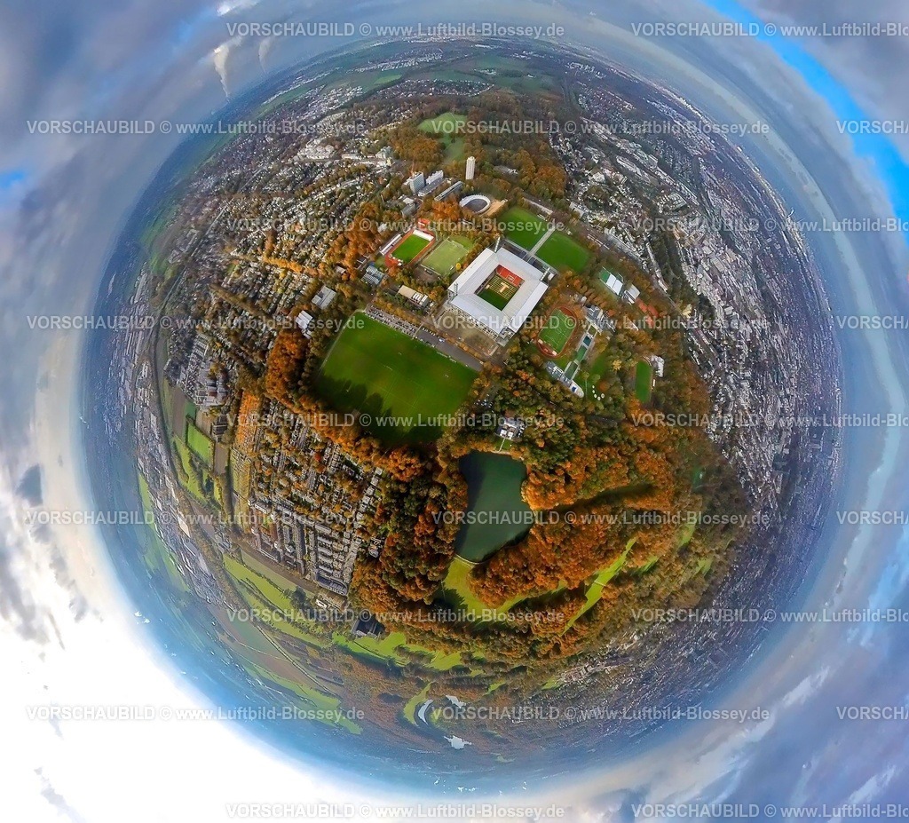 Koeln231190012MuengersbergStadion-topaz | Luftbild, Bundesligastadion RheinEnergieStadion
des 1. FC Köln, ehemals Müngersdorfer Stadion Fußballplatz umgeben von herbstlichen Laubbäumen, Erdkugel, Fisheye Aufnahme, Fischaugen Aufnahme, 360 Grad Aufnahme, tiny world, little planet, fisheye Bild, Müngersdorf, Köln, Rheinland, Nordrhein-Westfalen, Deutschland