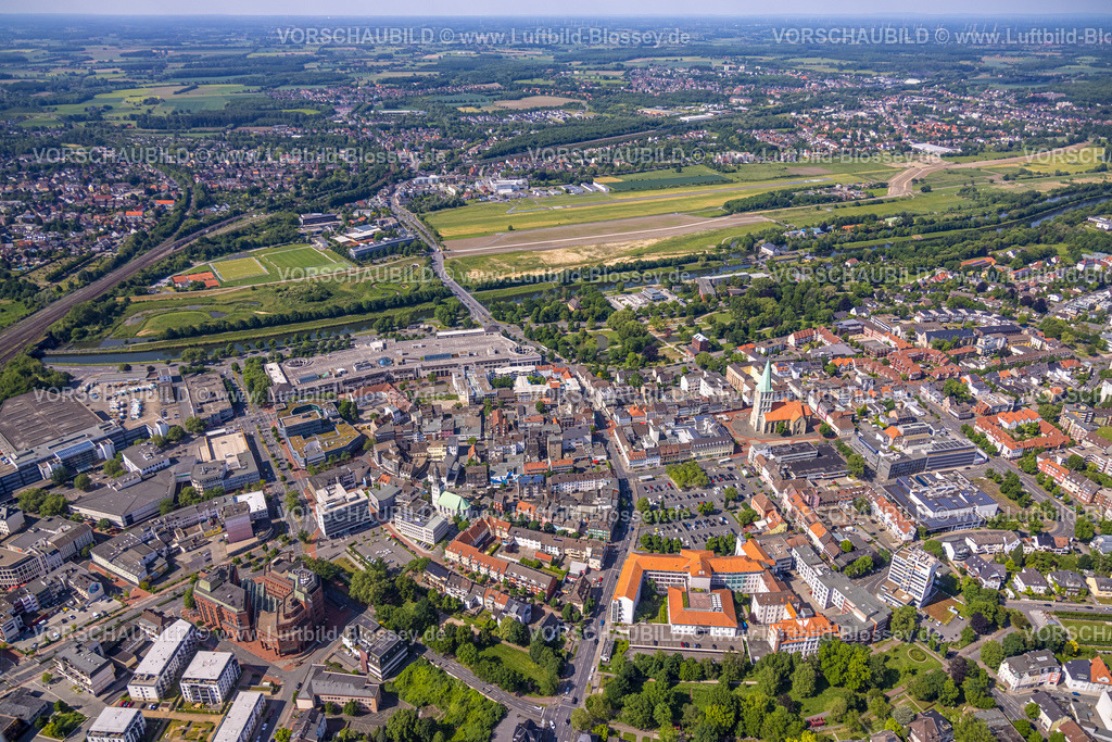 Hamm220504739 | Luftbild, Wassersportzentrum an der Adenauerallee sowie Sichtachse mit Nordringpark und evang. Pauluskirche, Allee-Center, Mitte, Hamm, Ruhrgebiet, Nordrhein-Westfalen, Deutschland