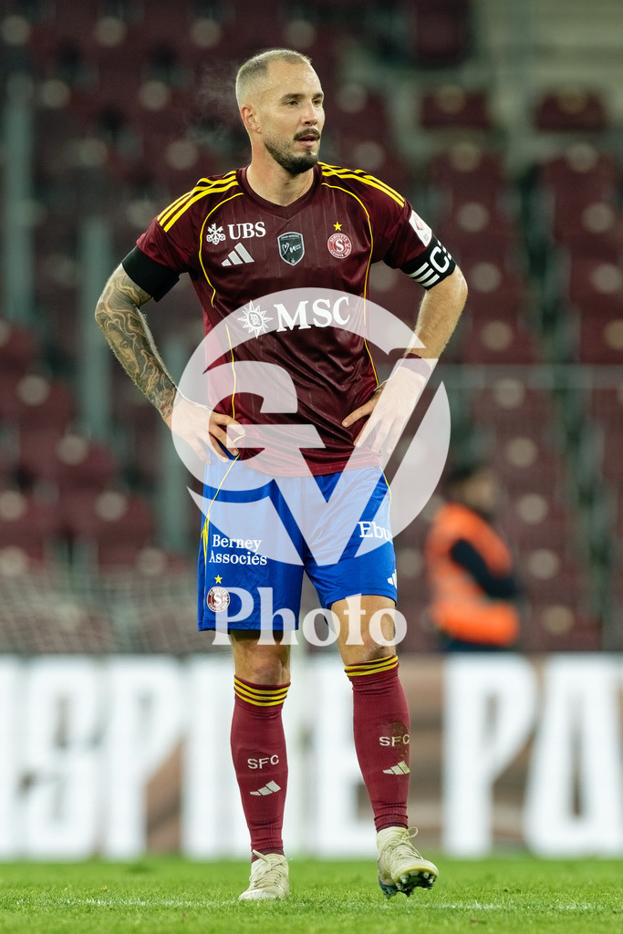 Brack Super League - Servette FC v FC Lausanne-Sport | Steve Rouiller (4 Servette FC) looks dejected after losing  during the Brack Super League match between Servette FC and FC Lausanne-Sport at Stade de Geneve in Geneva, Switzerland