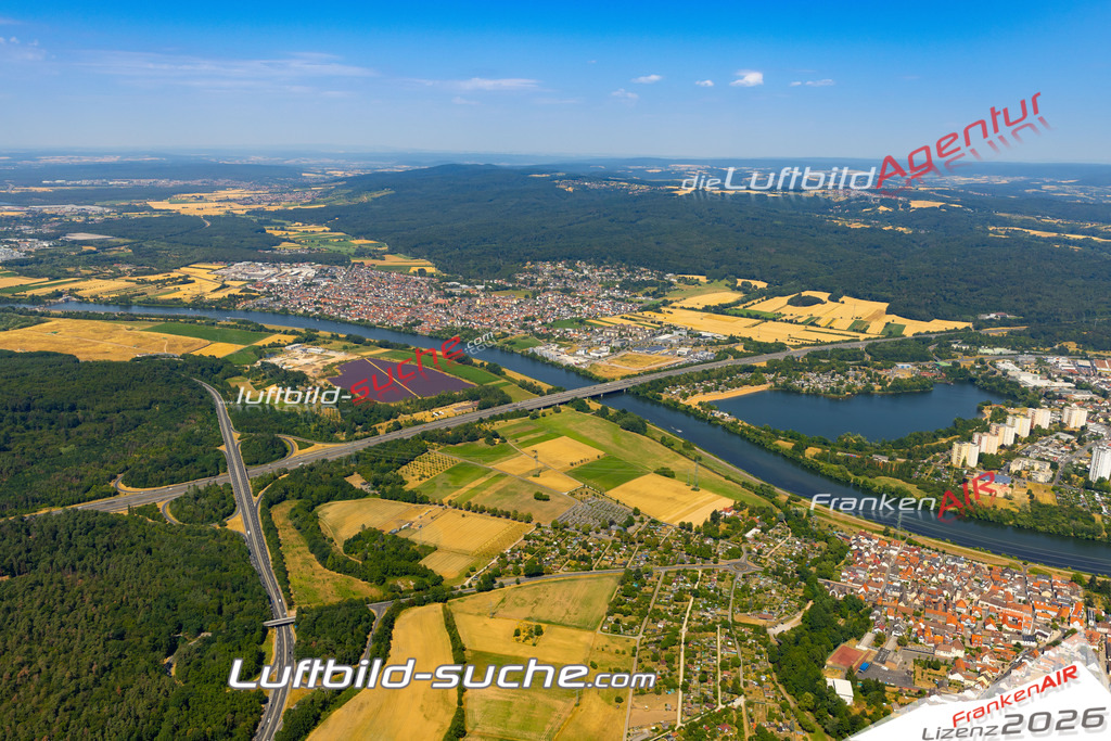 Das Luftbild zeigt :  Kleinostheim - Die Luftaufnahme wurde 2023 vom UL-Flugzeug aus erstellt ( keine Drohne ) - Hochauflösende Luftaufnahme - Für grossformatige Ausdrucke geeignet. Die Geschenkidee !Mit Lizenz und Bildrechte bestellbar