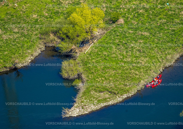 Hattingen230406718 | Luftbild, Kanufahrer auf dem Fluss Ruhr an der Hattinger Ruhrschleife, Ruhraue Winz, Winz, Hattingen, Ruhrgebiet, Nordrhein-Westfalen, Deutschland