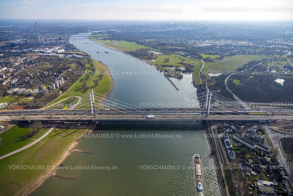 Duisburg240304376 | Luftbild, Rheinbrücke Neuenkamp und Fluss Rhein, Neuenkamp, Duisburg, Ruhrgebiet, Nordrhein-Westfalen, Deutschland, Duisburg-N