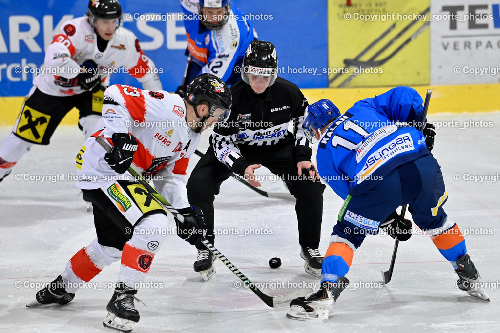 ESC SPARKASSE STEINDORF vs. EV ZELTWEG MURTAL LIONS | #13 Schiech Thomas EV ZELTWEG MURTAL LIONS, Frieser Alexander Referee, #11 Kalan Luka ESC Steindorf, ESC SPARKASSE STEINDORF vs. EV ZELTWEG MURTAL LIONS, ESC SPARKASSE STEINDORF vs. EV ZELTWEG MURTAL LIONS am 27.12.2025 in Steindorf (Ossiachersee Halle), Austria, (Photo by Bernd Stefan)