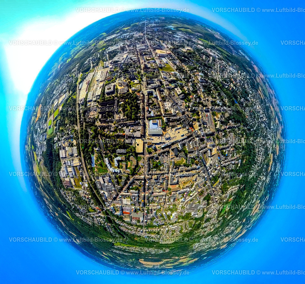 Velbert240890729Mitte | Luftbild, Mitte Innenstadtansicht, Stadtgalerie und Forum, Erdkugel, Fisheye Aufnahme, Fischaugen Aufnahme, 360 Grad Aufnahme, tiny world, little planet, fisheye Bild, , Velbert, Ruhrgebiet, Nordrhein-Westfalen, Deutschland