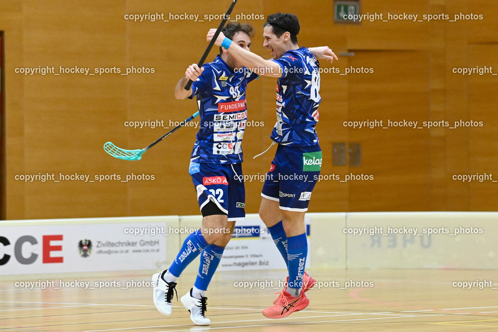 VSV Unihockey vs. KAC Floorball 4.2.2023 | #92 Ingolf Gunnar Natmessnig, #89 Robert Rauter, Jubel VSV Unihockey Mannschaft