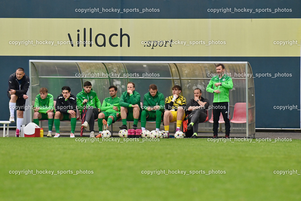 SC Landskron vs. SV Spittal | Spielerbank SC Landskron, Headcoach SC Landskron Stefan Stresch, Tormantrainer SC Landskron Fahrudin Ducanovic, #13 Raphael Simon Staguller, #20 Alexander Köchl, #14 Daniel Arneitz, #9 Patrick Freithofnigg, #4 Gregor Piskur, #1 Tobias Nageler, SC Landskron vs. SV Spittal, SC Landskron vs. SV Spittal am 08.05.2024 in Villach (Sportplatz Landskron), Austria, (Photo by Bernd Stefan)