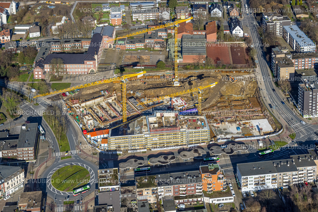 Herten230211019 | Luftbild, Baustelle mit Neubau Hertener Höfe, Kaiserstraße, Herten, Ruhrgebiet, Nordrhein-Westfalen, Deutschland