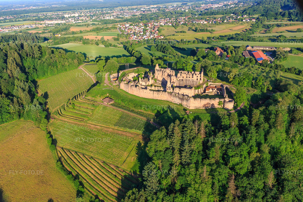 Luftbild: Festungsruine Hochburg bei Emmendingen aus Osten im Ortsteil Windenreute in Emmendingen im Bundesland Baden-Württemberg in Deutschland. Foto: IMG_147550.jpg vom 30.05.2025 durch Werner Riehm/FLY-FOTO.deHochburg bei Emmendingen