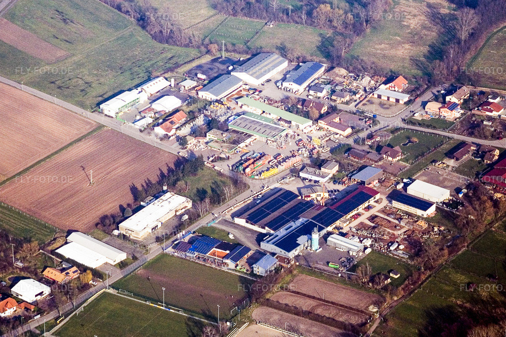 Luftbild: Gewerbegebiet und Firmenansiedlung Industriestraße im Ortsteil Billigheim in Billigheim-Ingenheim im Bundesland Rheinland-Pfalz in Deutschland. Foto: IMG_5336.jpg vom 18.02.2007 durch Werner Riehm/FLY-FOTO.de
