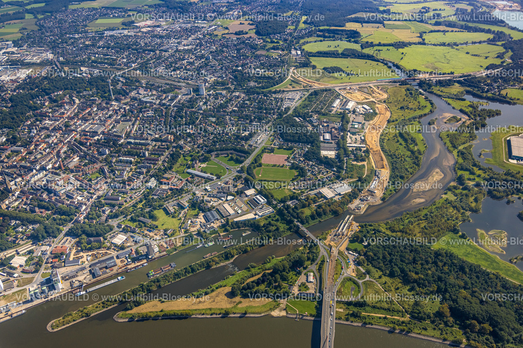 Wesel240805330Lippemuendung300dpi | Luftbild, Lipperenaturierung, Lippemündung in den Rhein, B58n Südumgehung, Lippeverlauf, Fluss Lippe, Lippeverband, Büderich, Wesel, Ruhrgebiet, Nordrhein-Westfalen, Deutschland