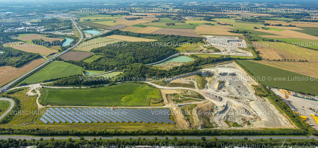Beckum230805095 | Luftbild, Steinbruch Phönix und Solaranlage, Beckum, Münsterland, Nordrhein-Westfalen, Deutschland