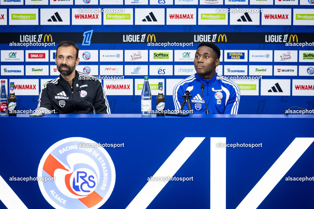 _B7A5146 | Hugo Oliveira and Dario Essugo attend a press conference at Stade de la Meinau in Strasbourg, France, on October 23, 2026, ahead of Racing Club de Strasbourg Alsace's Ligue 1 match against Stade Rennais FC. - Realisiert mit Pictrs.com