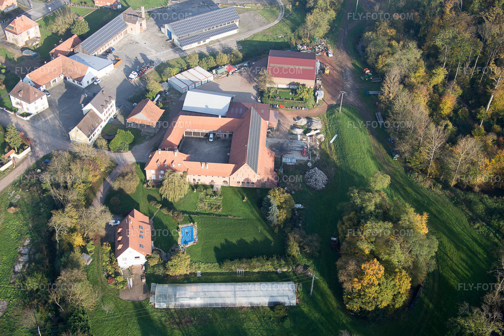 Aerial view: View of the town in Niederrœdern in the state Bas-Rhin, France.Photo: IMG_075663.jpg taken on 11/01/2014 by Werner Riehm/FLY-FOTO.comResolution of the original: 5472 x 3648 px