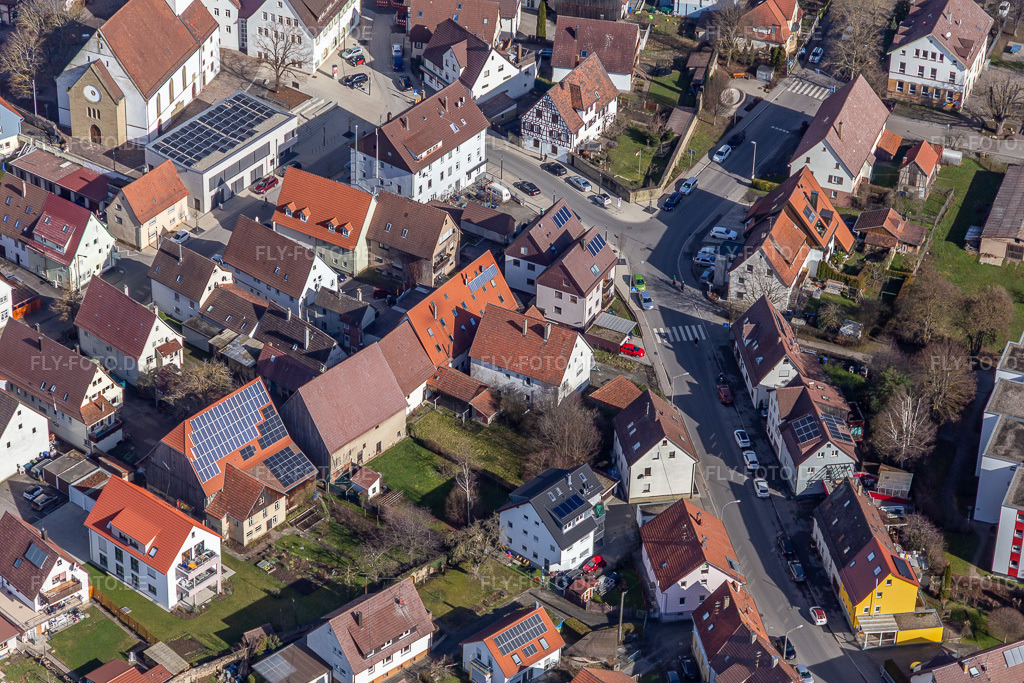 Luftbild: Hauptstr in Renningen im Bundesland Baden-Württemberg in Deutschland. Foto: IMG_125044.jpg vom 20.02.2021 durch Werner Riehm/FLY-FOTO.de