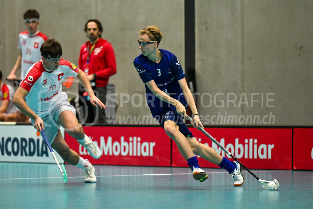 Switzerland U19 vs Finland U19 - 3. February 2024 | Switzerland U19 vs Finland U19
U19 Men International Matches in Switzerland
GoEasy Arena, Siggenthal Station
Switzerland forward #20 Rovin Thalmann chasing Finland forward #3 Artturi Hyvärinen.
Credit: Markus Aeschimann | <a href="https://www.markus-aeschimann.ch">Sportfotografie Markus Aeschimann</a> | <a href="https://www.instagram.com/sportfotografie.aeschimann">@sportfotografie.aeschimann</a> - Realisiert mit Pictrs.com