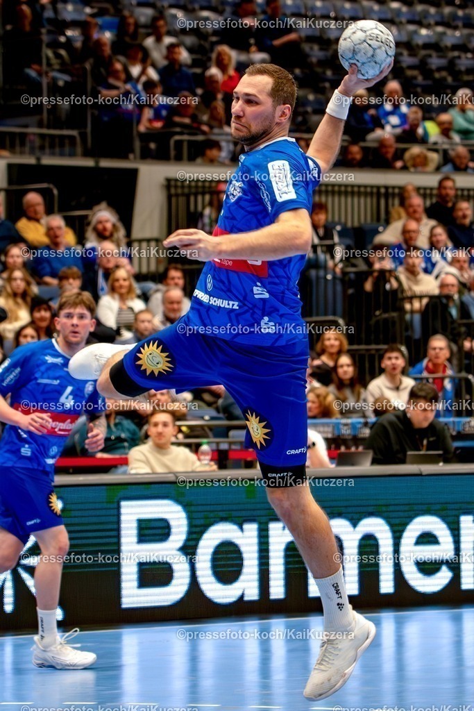 xKKU02032501073 | 02.03.2025, xkkux, Düsseldorf, Handball 2.HBL, Bergischer HC - TuS N-Lübbecke, Mitsubishi Electric HALLE: Tomas Buback ( BHC 19 ).