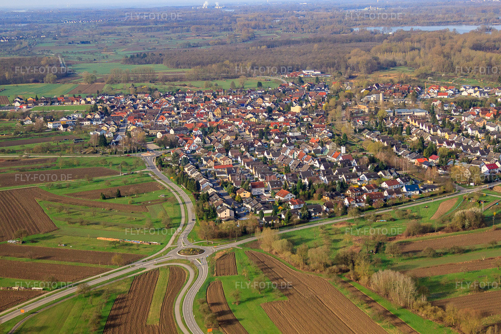 Luftbild: Ortsansicht aus Nordosten im Ortsteil Illingen in Elchesheim-Illingen im Bundesland Baden-Württemberg in Deutschland. Foto: IMG_25551.jpg vom 02.04.2010 durch Werner Riehm/FLY-FOTO.de