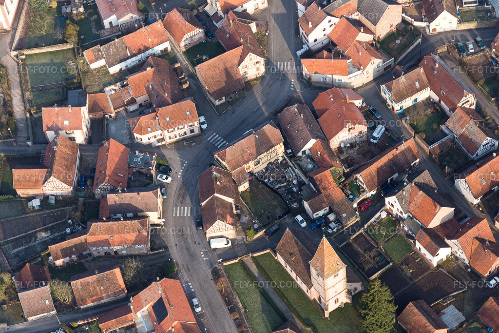 Aerial view: View of the town in Weiterswiller in the state Bas-Rhin, France.Photo: IMG_105309.jpg taken on 03/25/2018 by Werner Riehm/FLY-FOTO.comResolution of the original: 5472 x 3648 px