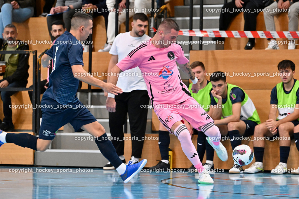 Carinthia Flamengo Futsal Club vs. LPSV-K | #5 Amir Beganovic LPSV-K, #24 Zoran Vukovic Carinthia Flamengo, Carinthia Flamengo Futsal Club vs. LPSV-K, Carinthia Flamengo Futsal Club vs. LPSV-K am 03.11.2024 in Klagenfurt (Ballspielhalle Viktring), Austria, (Photo by Bernd Stefan)