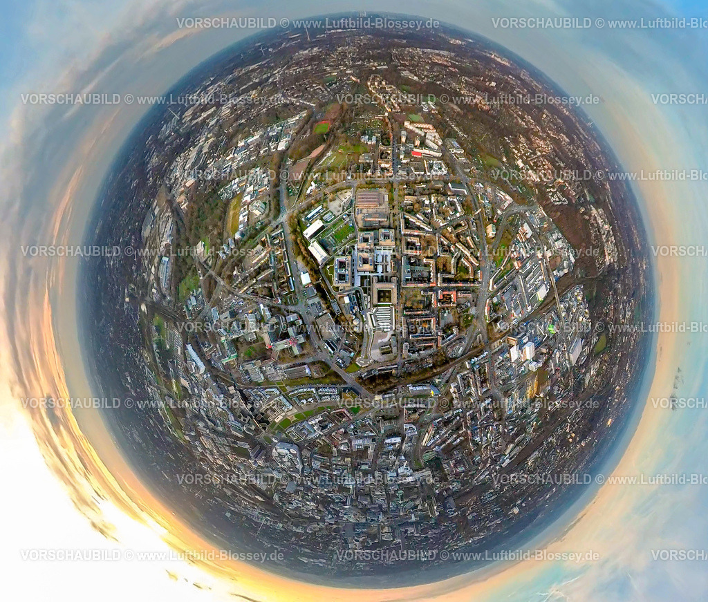 Essen2301fish0012RWE_Campus | Luftbild, RWE Campus, Baustelle und Neubau, Fisheye Aufnahme, Fischaugen Aufnahme, 360 Grad Aufnahme, Nordviertel, Essen, Ruhrgebiet, Nordrhein-Westfalen, Deutschland