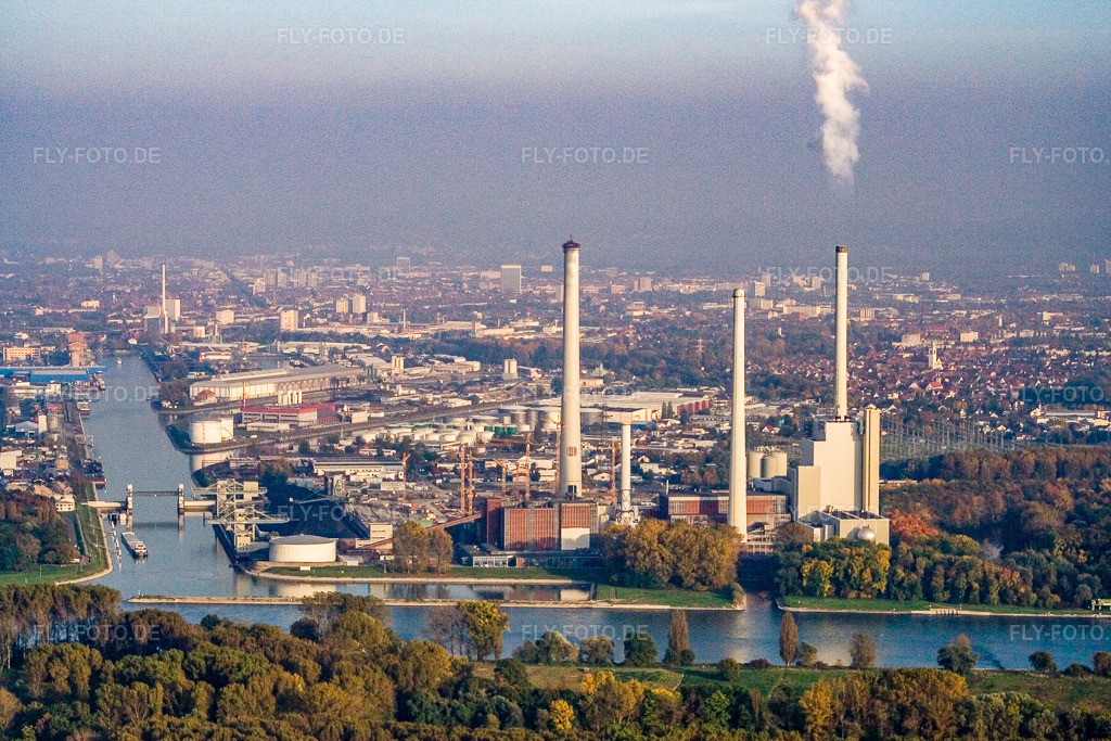Luftbild: EnBW Kraftwerk von Westen im Ortsteil Daxlanden in Karlsruhe im Bundesland Baden-Württemberg in Deutschland. Foto: IMG_14133.jpg vom 11.10.2008 durch Werner Riehm/FLY-FOTO.de