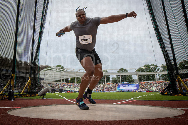 Golden Oval; Dresden, 31.05.2026 | DRESDEN , GERMANY - MAY 31: Lawrence Okoye (GBR / Great Britain) competes in the discus throw during the Golden Oval Continental Tour Silver meeting on May 31, 2026 at Heinz-Steyer-Stadion in Dresden, Saxony, Germany.