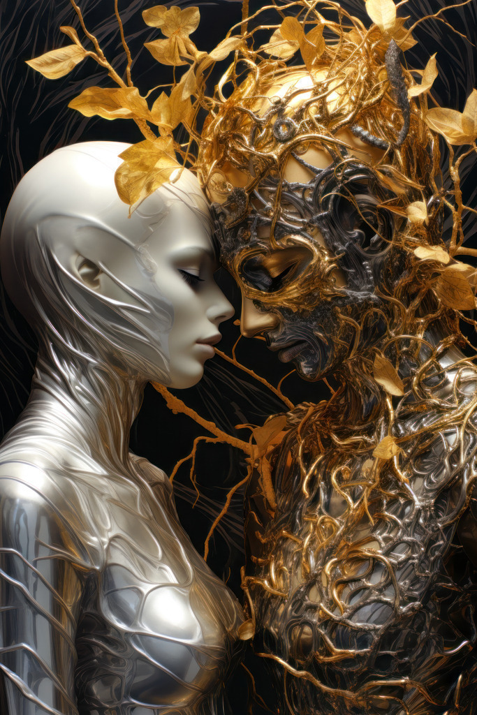 2308080 - Liebe in silber und gold | Moderne Wandbilder auf Leinwand, Acylglas, Alu-Dibond oder als Poster. Tauchen Sie ein in die Welt KI-generierter Kunstwerke - entdecken Sie hochwertige Kunstdrucke unserer Gemälde, Illustrationen und fotorealistischen Motive.