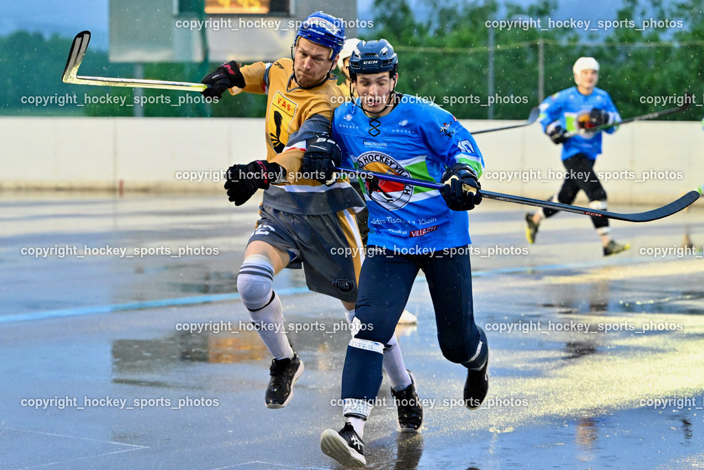 ASKÖ Ballhockey Villach vs. VAS Ballhockey | #12 Duricky Jan, #10 Raspotnig Julian, ASKÖ Ballhockey Villach vs. VAS Ballhockey, ASKÖ Ballhockey Villach vs. VAS Ballhockey am 08.05.2024 in Villach (Sportplatz Landskron), Austria, (Photo by Bernd Stefan)