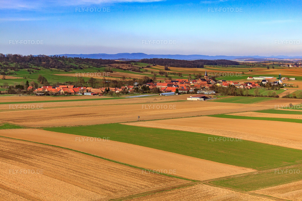 Luftbild: Ortsansicht von Nordwesten in Gottesheim im Bundesland Bas-Rhin in Frankreich.Foto: IMG_38575.jpg vom 20.03.2011 durch Werner Riehm/FLY-FOTO.deAuflösung des Originals: 4752 x 3168 px
