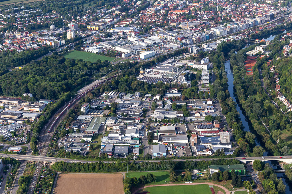Luftbild: Industriegebiet August Bebel Straße in Tübingen im Bundesland Baden-Württemberg in Deutschland. Foto: IMG_008604.jpg vom 27.08.2020 durch Werner Riehm/FLY-FOTO.de