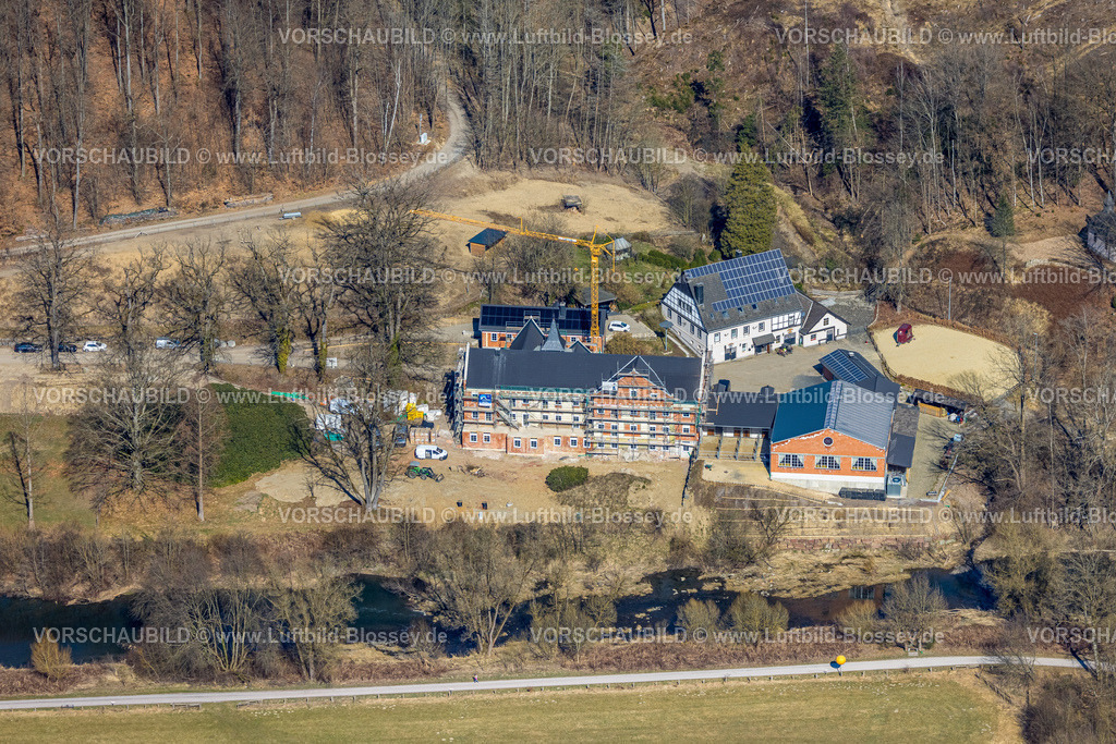 Arnsberg250305108Oeventrop | Luftbild, Baustelle Rittergut Wildshausen am Fluss Ruhr, Glösingen, Arnsberg, Sauerland, Nordrhein-Westfalen, Deutschland