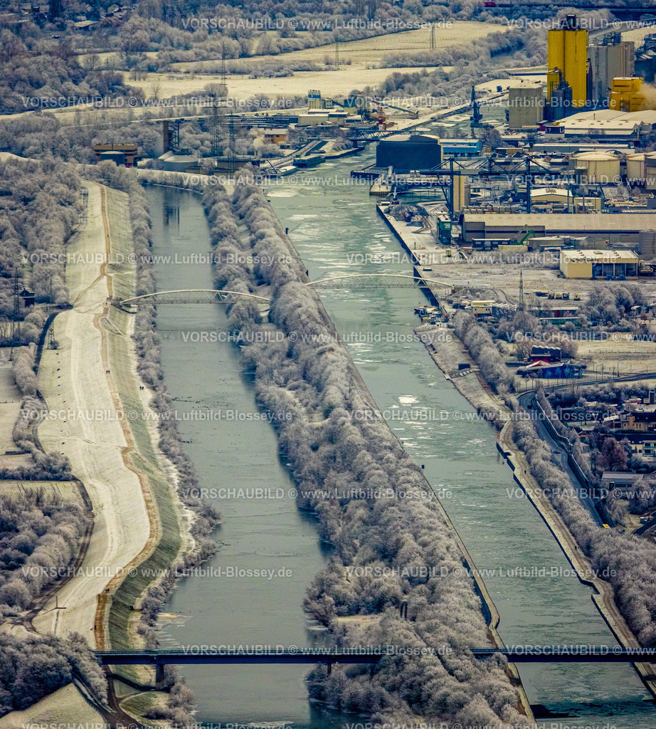 Hamm221202325 | Luftbild, Vereister Datteln-Hamm-Kanal. Fluss Lippe, Lanfer Logistik, Werne, Ruhrgebiet, Nordrhein-Westfalen, Deutschland
