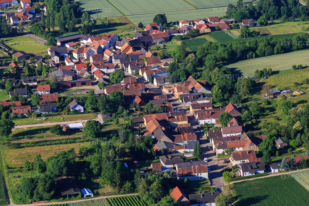 Luftbild: Hauptstraße von Norden im Ortsteil Kleinsteinfeld in Niederotterbach im Bundesland Rheinland-Pfalz in Deutschland. Foto: IMG_101000.jpg vom 17.06.2017 durch Werner Riehm/FLY-FOTO.de