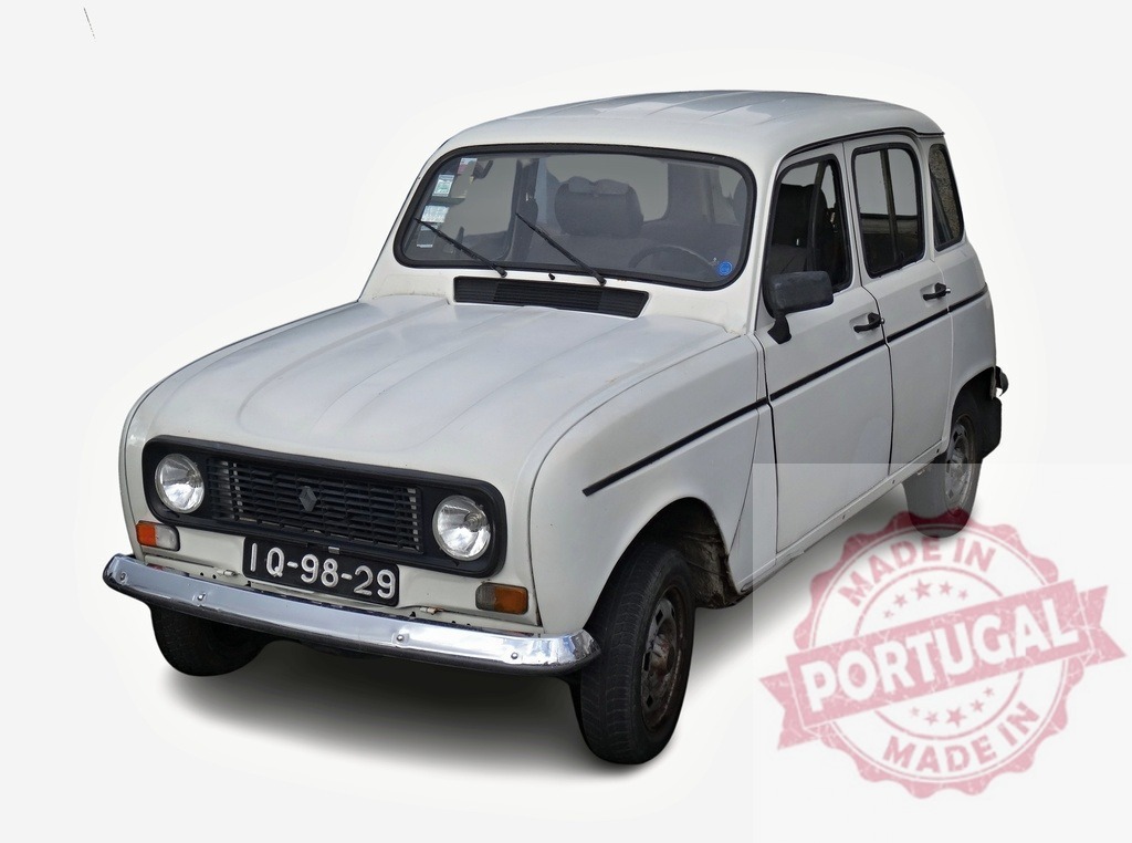 White Renault 4L posing in a studio | Classic white Renault 4L isolated on white background - Realized with Pictrs.com