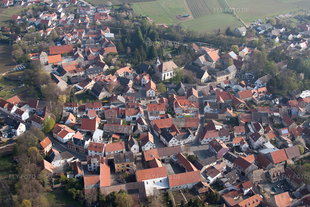 Luftbild: Dorfansicht in Eppelsheim im Bundesland Rheinland-Pfalz in Deutschland. Foto: IMG_49706.jpg vom 13.04.2012 durch Werner Riehm/FLY-FOTO.de