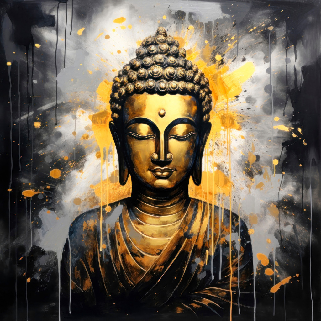 2309023 - Buddha in gold und schwarz | Modernes abstraktes Pop-Art Bild einer Buddha-Statue in schwarzen und goldenen Farben.