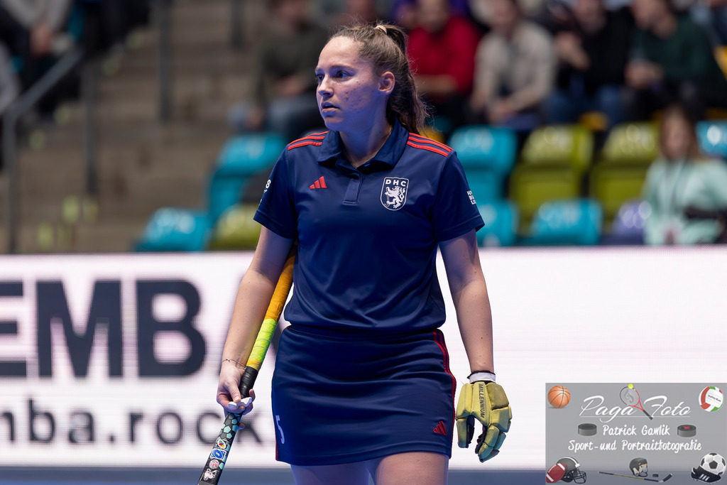 Volvo E.R.B. Final 4 Halbfinale Frauen: Mannheimer HC - Düsseldorfer HC, 25.01.2025 | Pia Lhotak (Düsseldorfer HC #5), Freisteller, Portrait, Porträt, Mannheimer HC - Düsseldorfer HC, Frankfurt, Süwag Arena, 25.1.2025 - Realisiert mit Pictrs.com