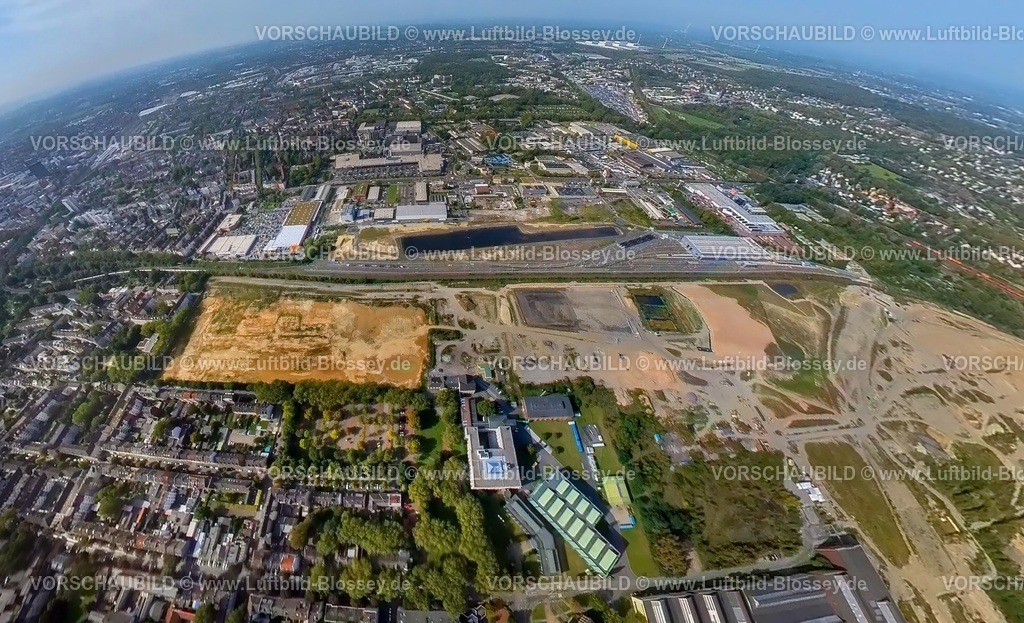 Dortmund231090067Hoesch | Luftbild, Westfalenhütte Gewerbegebiet, Hoesch Areal, Erdkugel, Fisheye Aufnahme, Fischaugen Aufnahme, 360 Grad Aufnahme, tiny world, Borsigplatz, Dortmund, Ruhrgebiet, Nordrhein-Westfalen, Deutschland