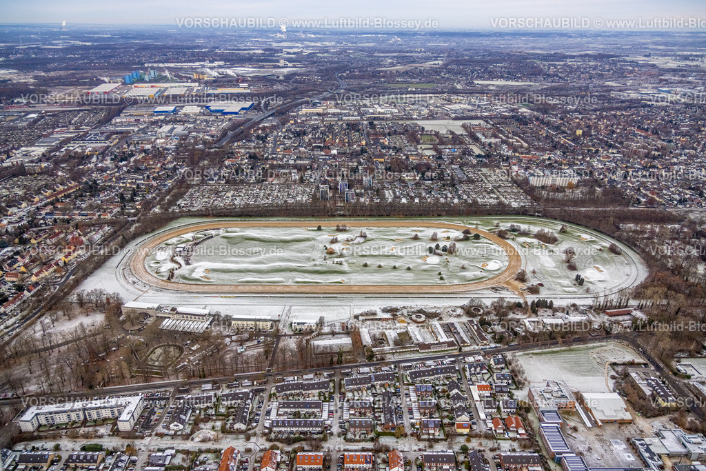 Dortmund221201763 | Luftbild, Winterliche schneebedeckte Galopprennbahn Dortmund Wambel, GolfRange Dortmund, Kaiserbrunnen, Dortmund, Ruhrgebiet, Nordrhein-Westfalen, Deutschland
