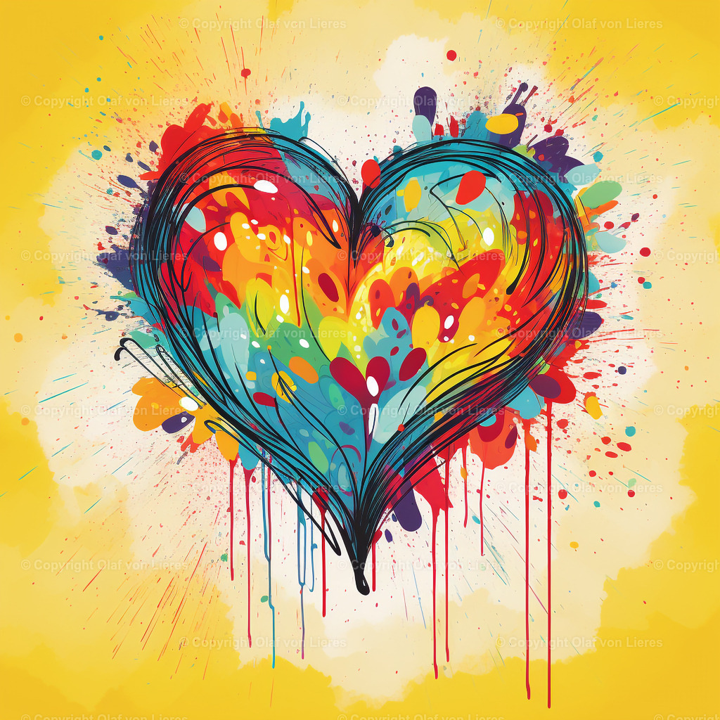 buntes Herz auf gelben Hintergrund | farbenfrohes Herz