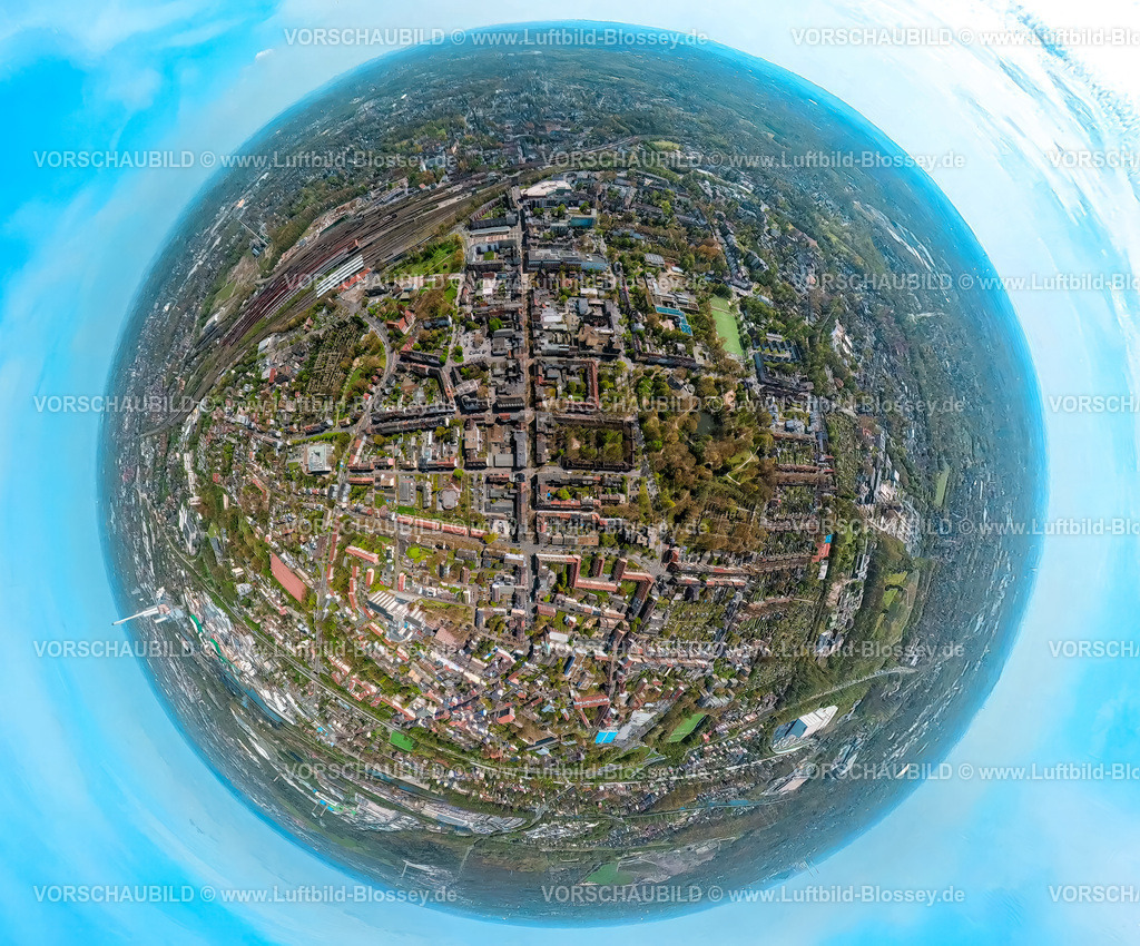 Herne230490070WanneMitte-topaz | Luftbild, Herne-Wanne Mitte, Stadtgarten, Erdkugel, Fisheye Aufnahme, Fischaugen Aufnahme, 360 Grad Aufnahme, Wanne, Herne, Ruhrgebiet, Nordrhein-Westfalen, Deutschland