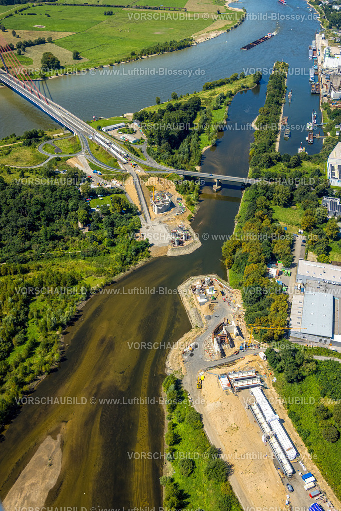 Wesel240802101 | Luftbild, Lippemündungsraum, Ergänzungsbau am Fluss Lippe für die  Rheinbrücke Wesel Wesel, Ruhrgebiet, Niederrhein, Nordrhein-Westfalen, Deutschland