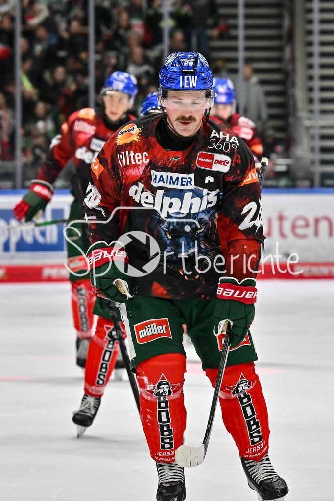 Augsburger Panther - Straubing Tigers | Jubel der Hausherren nach dem Treffer zum 4-1 durch Cody KUNYK (Augsburger Panther #20) / Freude / Happy / Tor / torschuetze / DEL: Augsburger Panther - Straubing Tigers, Curt Frenzel Stadion am 29.11.2024