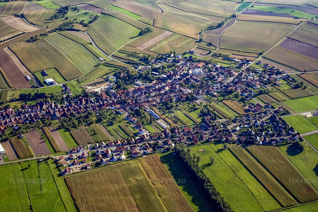 Vue aérienne: Vue de la ville depuis le nord à Niederlauterbach dans le département Bas Rhin, France.Photo: IMG_7959.jpg prise le 13/09/2007 par Werner Riehm/FLY-FOTO.euRésolution de l'original: 3456 x 2304 px